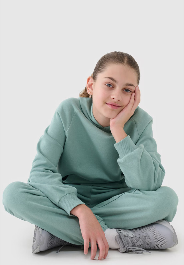Bluza Dziewczęca 4F Miętowa z Kapturem Oversize 4FJWSS25TSWSF1478