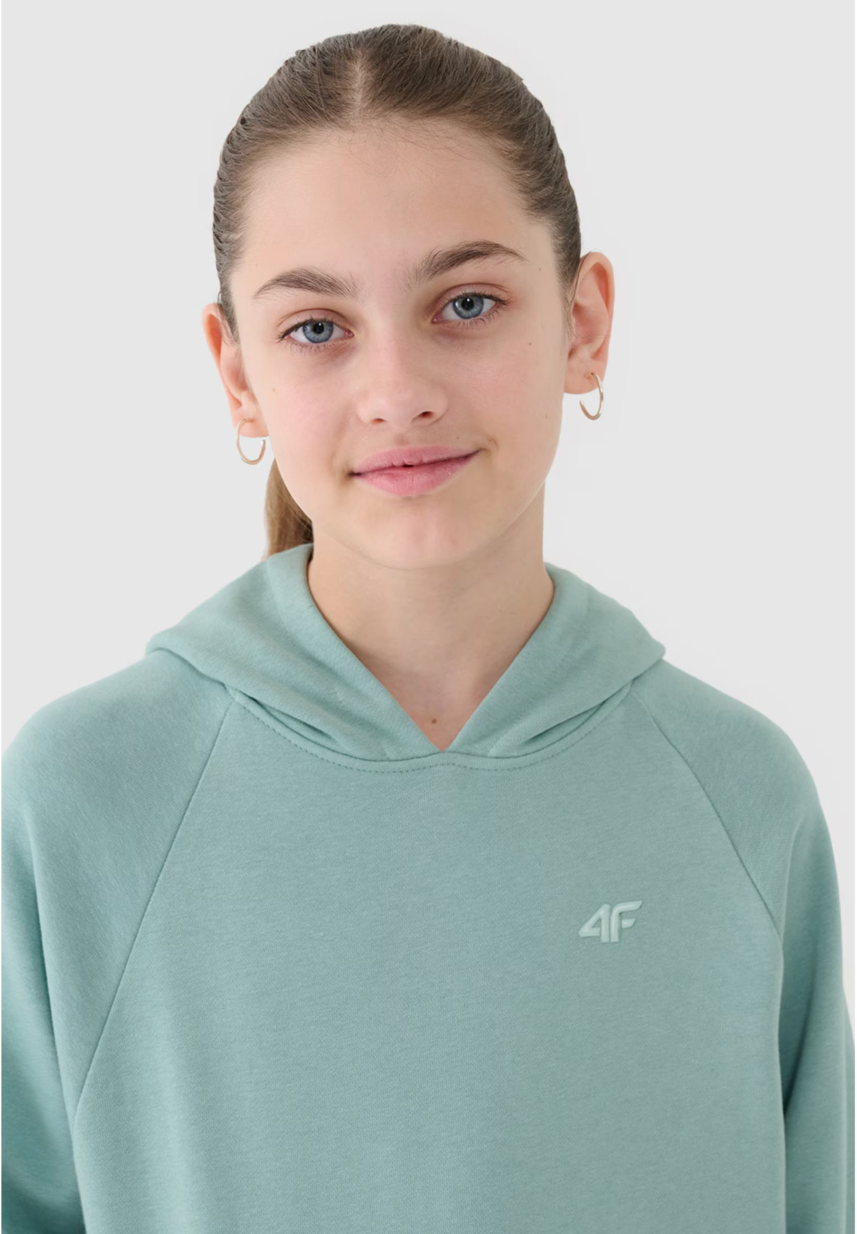 Bluza Dziewczęca 4F Miętowa z Kapturem Oversize 4FJWSS25TSWSF1478