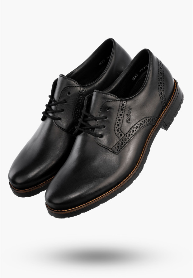 Buty Męskie RIEKER Półbuty Skórzane Eleganckie Czarne 14642-00