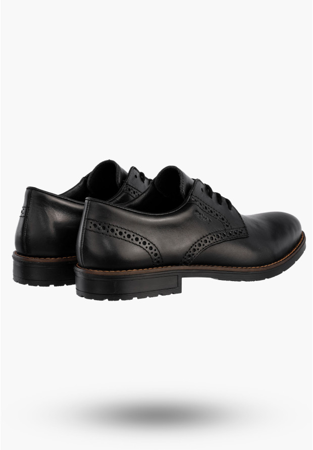 Buty Męskie RIEKER Półbuty Skórzane Eleganckie Czarne 14642-00