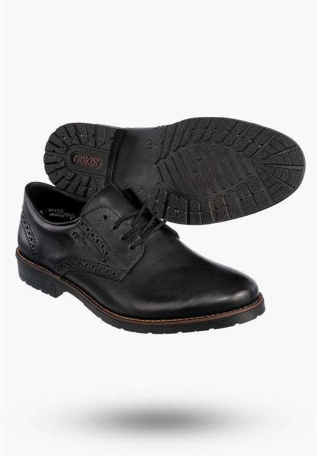 Buty Męskie RIEKER Półbuty Skórzane Eleganckie Czarne 14642-00