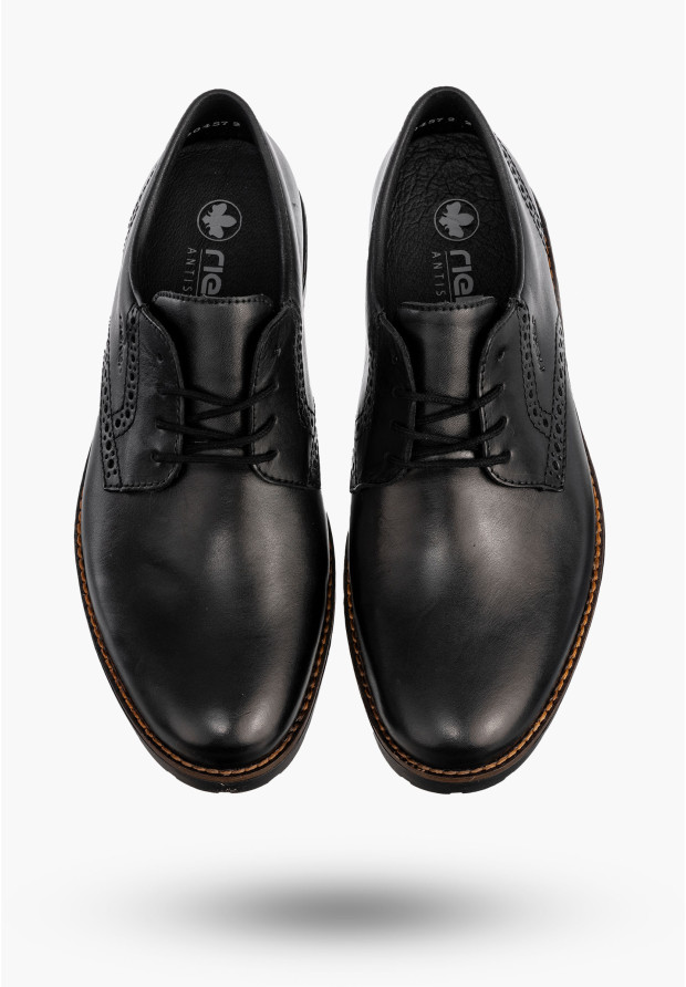 Buty Męskie RIEKER Półbuty Skórzane Eleganckie Czarne 14642-00