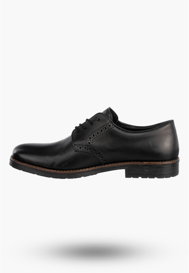 Buty Męskie RIEKER Półbuty Skórzane Eleganckie Czarne 14642-00