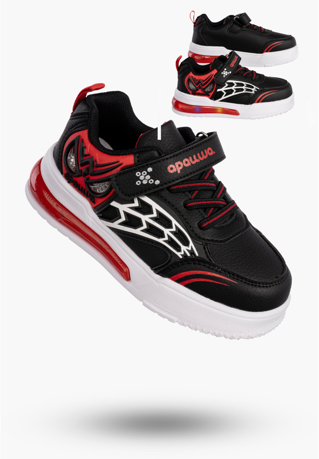 Sneakersy Dziecięce Na Rzepy Czarne Buty Sportowe Świecące T6518P