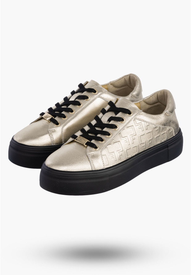 Buty Damskie FILIPPO Skórzane Półbuty Niskie Sneakersy Złote DP6850