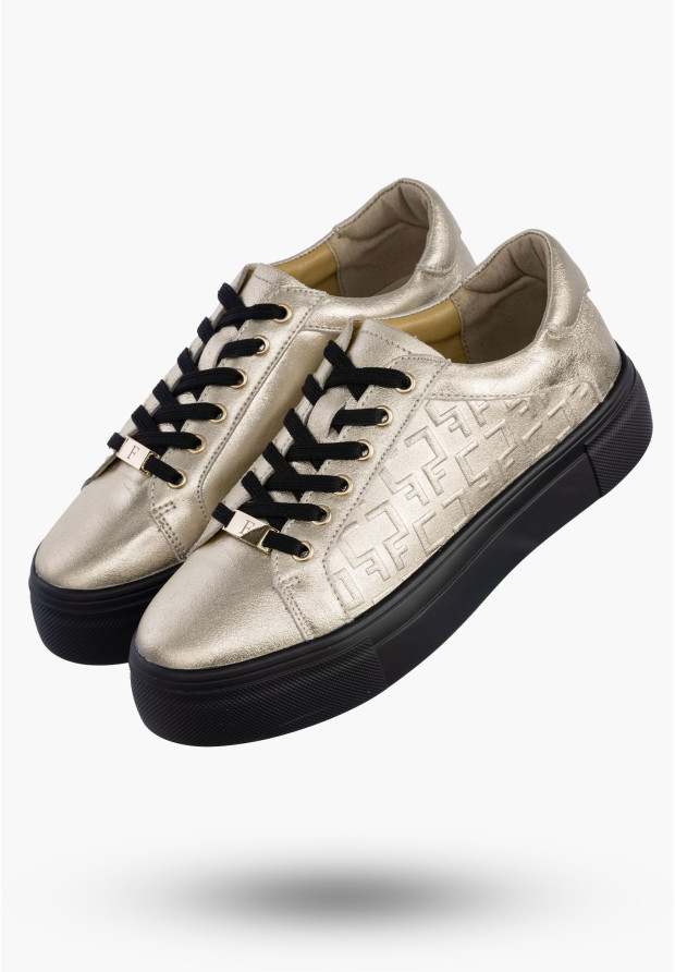 Buty Damskie FILIPPO Skórzane Półbuty Niskie Sneakersy Złote DP6850