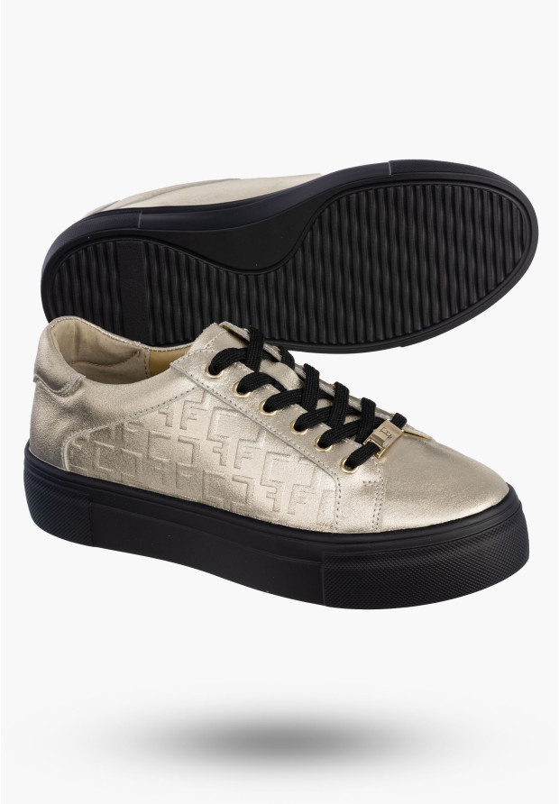 Buty Damskie FILIPPO Skórzane Półbuty Niskie Sneakersy Złote DP6850