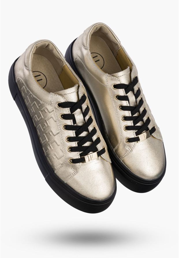 Buty Damskie FILIPPO Skórzane Półbuty Niskie Sneakersy Złote DP6850