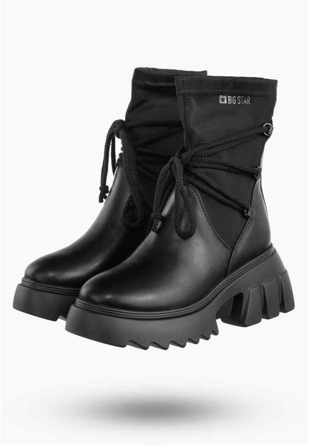 Botki Damskie BIG STAR Czarne Buty Za kostkę Czarne Ocieplane MM274590