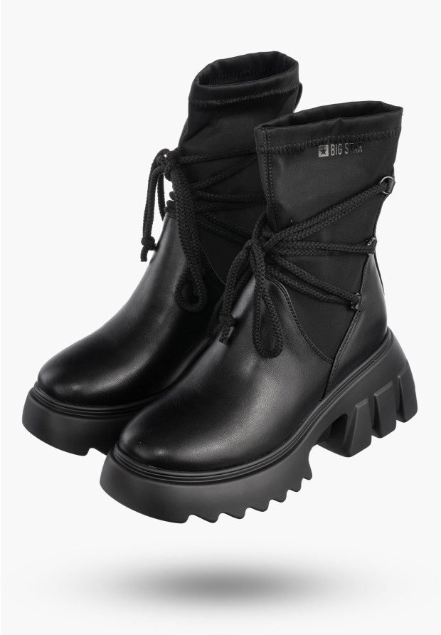 Botki Damskie BIG STAR Czarne Buty Za kostkę Czarne Ocieplane MM274590