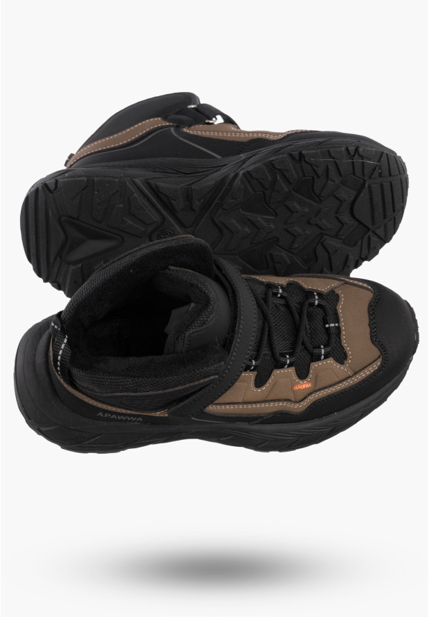Buty Dziecięce Sneakersy Khaki Na Rzepy Sportowe Za kostkę Ocieplane