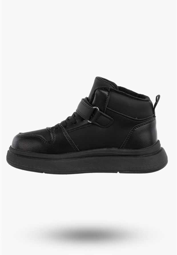 Buty Dziecięce Sneakersy Czarne Na Rzepy Sportowe Za kostkę Ocieplane