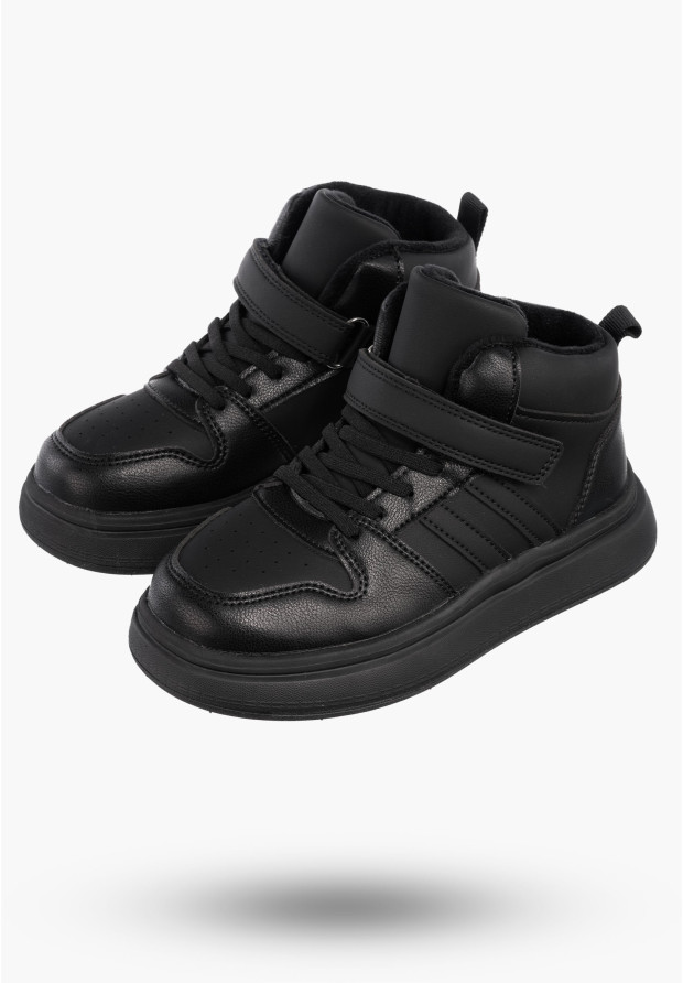 Buty Dziecięce Sneakersy Czarne Na Rzepy Sportowe Za kostkę Ocieplane