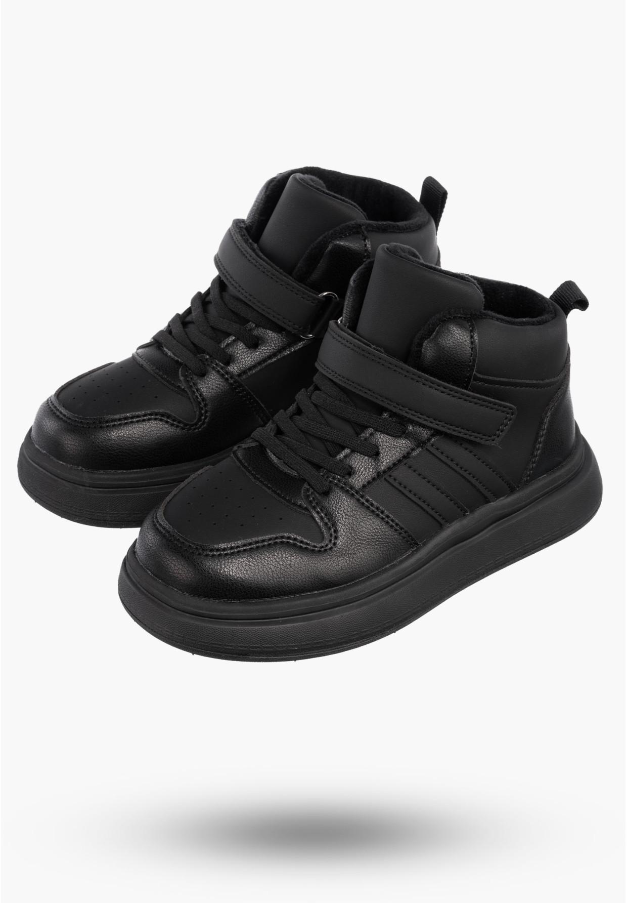 Buty Dziecięce Sneakersy Czarne Na Rzepy Sportowe Za kostkę Ocieplane