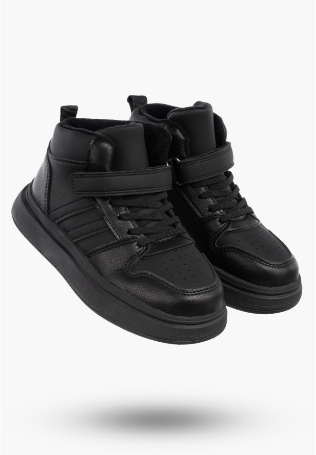 Buty Dziecięce Sneakersy Czarne Na Rzepy Sportowe Za kostkę Ocieplane