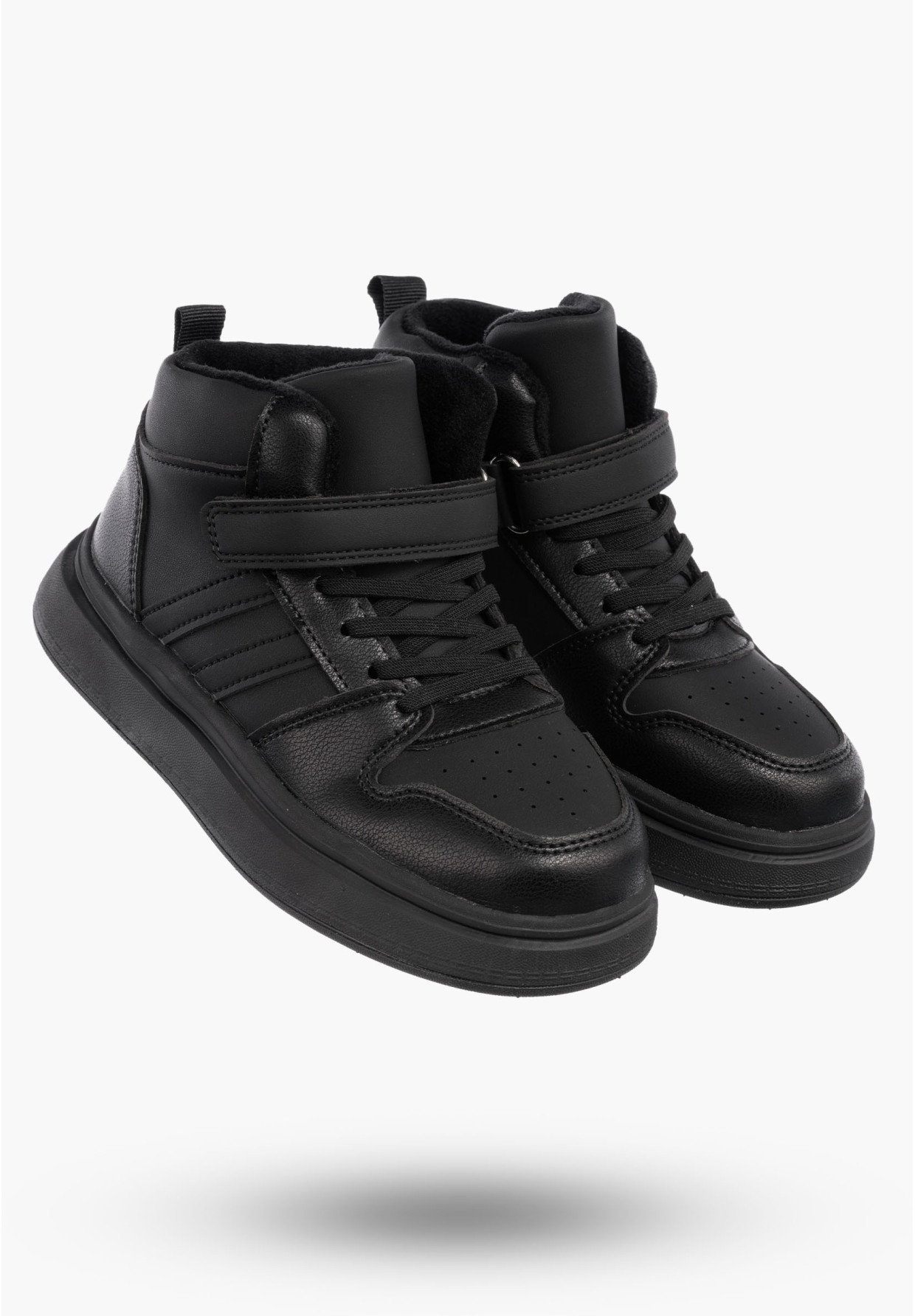Buty Dziecięce Sneakersy Czarne Na Rzepy Sportowe Za kostkę Ocieplane