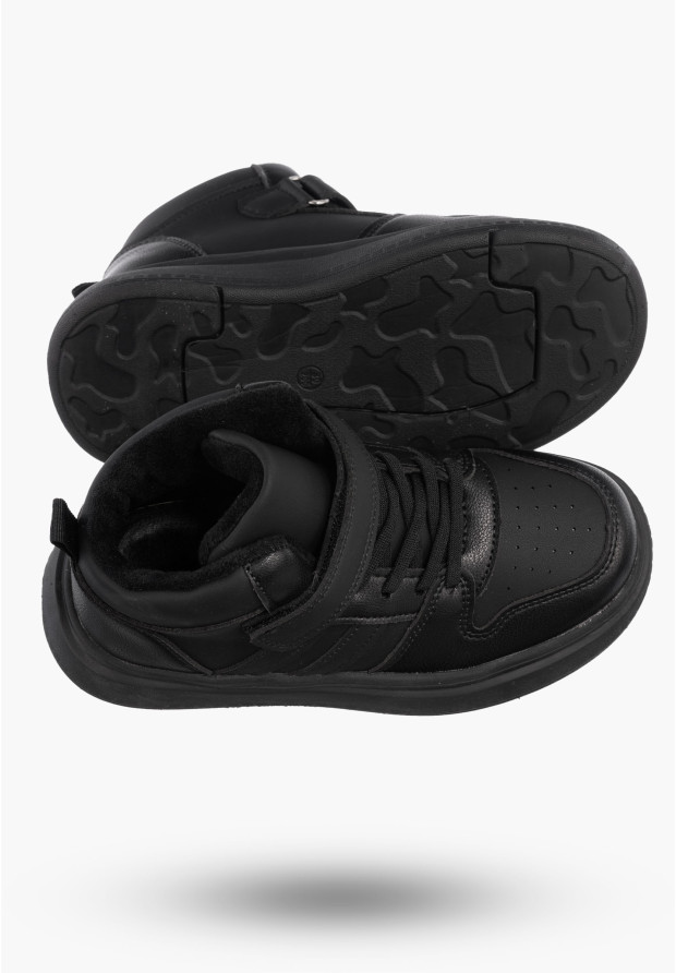 Buty Dziecięce Sneakersy Czarne Na Rzepy Sportowe Za kostkę Ocieplane