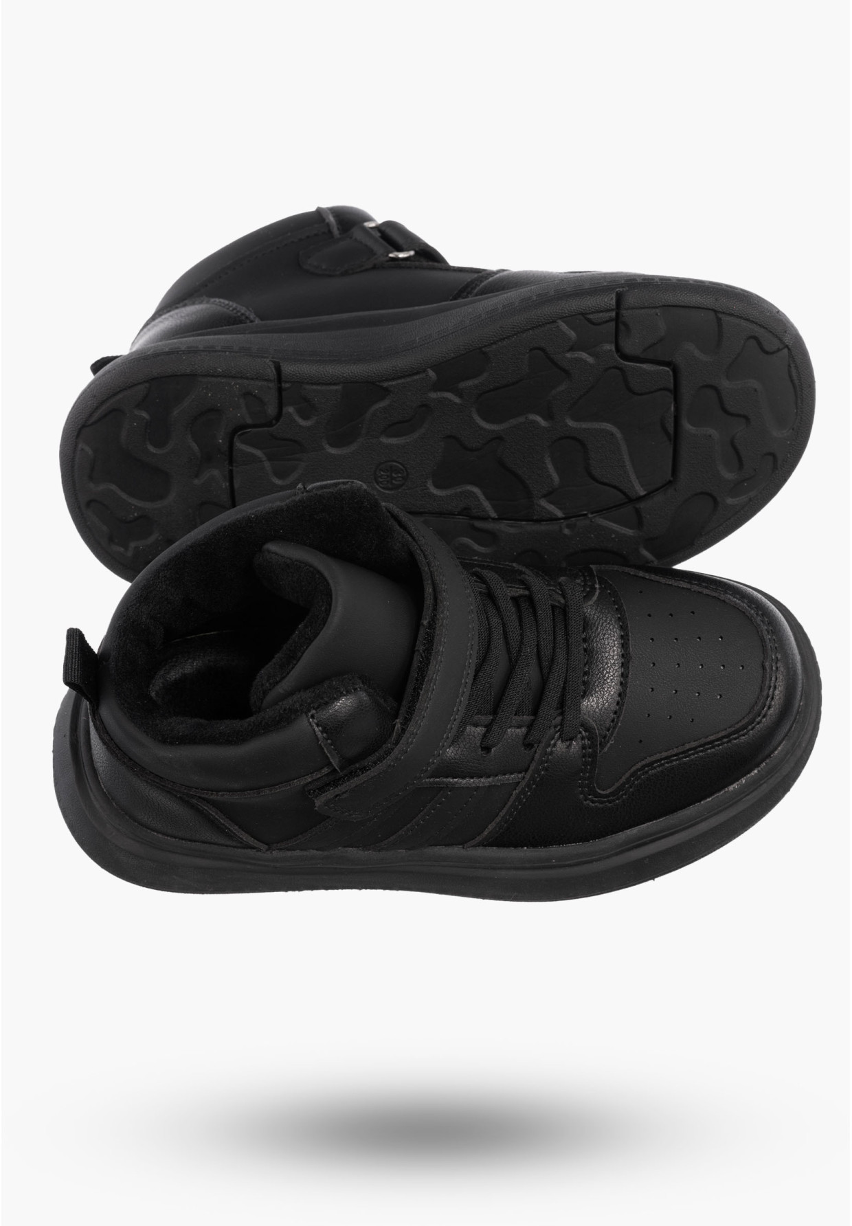 Buty Dziecięce Sneakersy Czarne Na Rzepy Sportowe Za kostkę Ocieplane