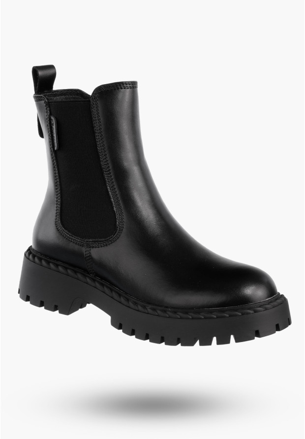 Buty Damskie BIG STAR Botki Skórzane Ocieplane Na Zamek Czarne OO274109