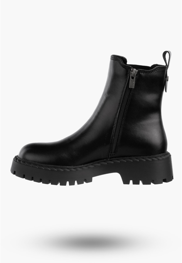 Buty Damskie BIG STAR Botki Skórzane Ocieplane Na Zamek Czarne OO274109