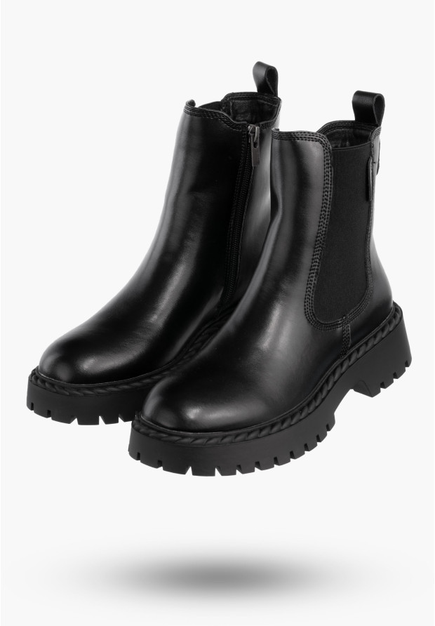 Buty Damskie BIG STAR Botki Skórzane Ocieplane Na Zamek Czarne OO274109