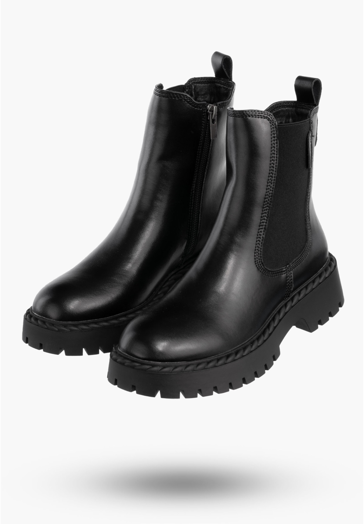 Buty Damskie BIG STAR Botki Skórzane Ocieplane Na Zamek Czarne OO274109
