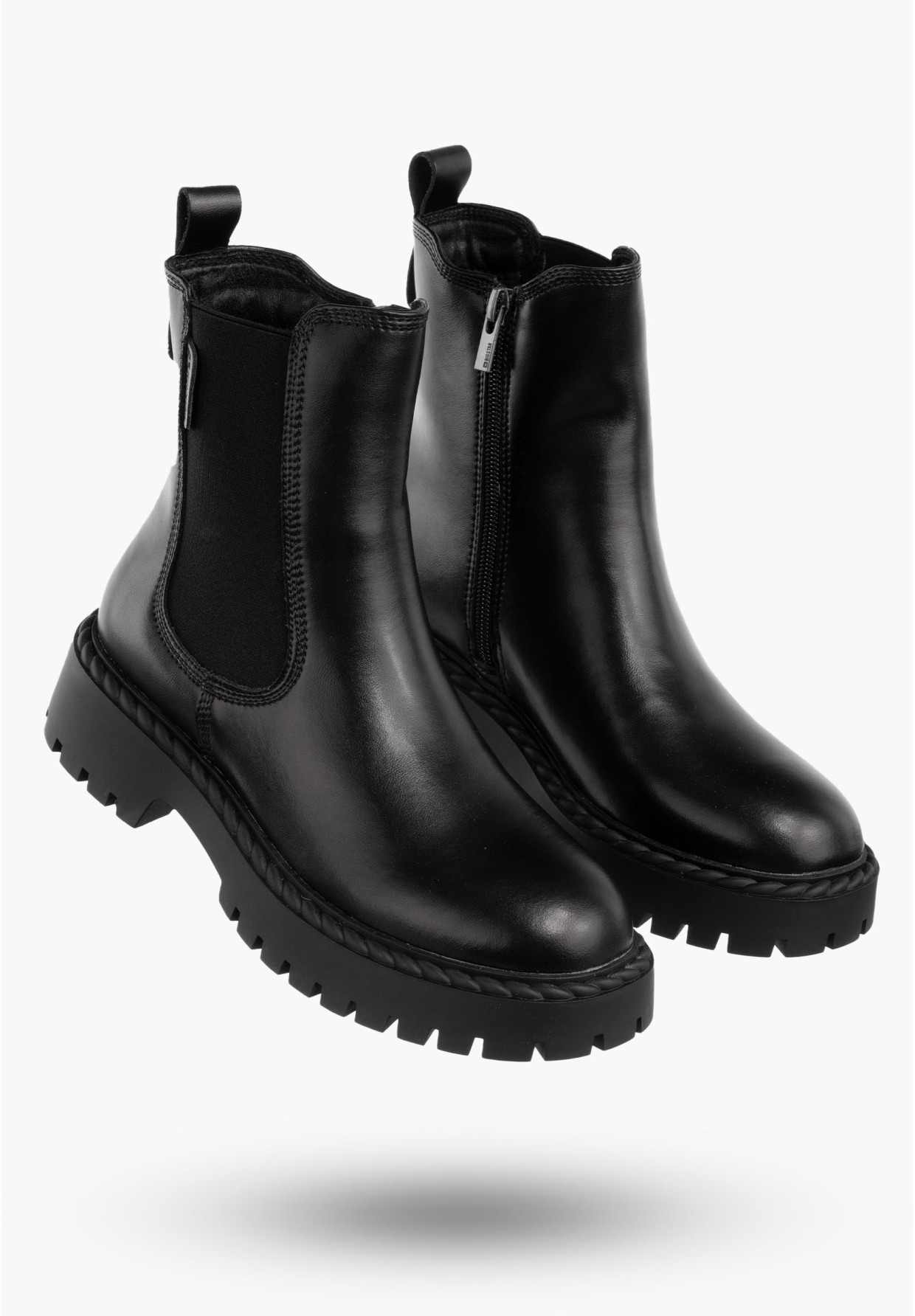 Buty Damskie BIG STAR Botki Skórzane Ocieplane Na Zamek Czarne OO274109