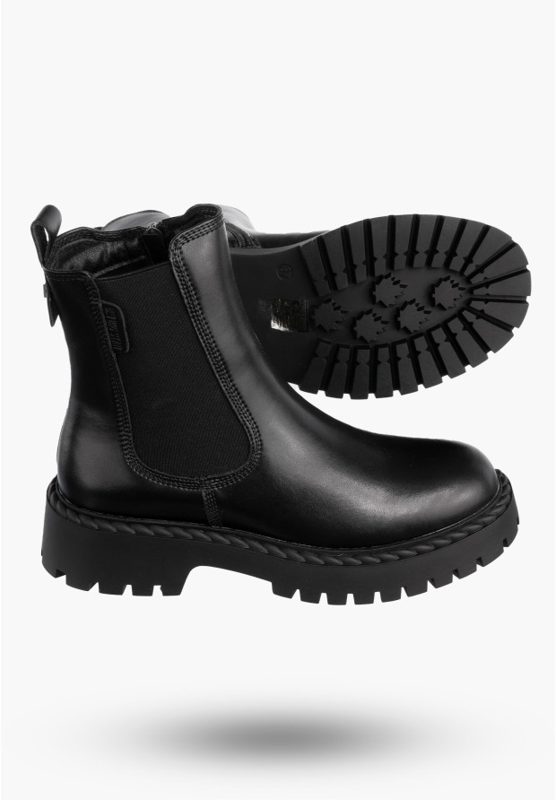 Buty Damskie BIG STAR Botki Skórzane Ocieplane Na Zamek Czarne OO274109