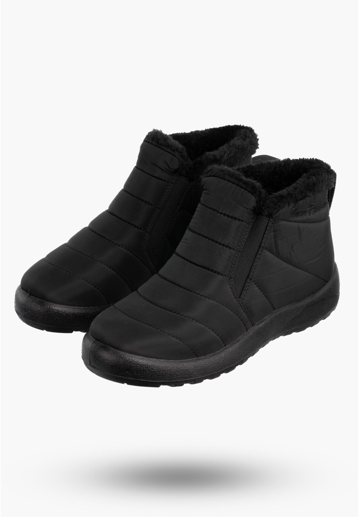 Botki Damskie Buty Wodoodporne Wsuwane Ocieplane Na Zimę Czarne J78355