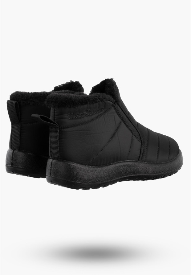 Botki Damskie Buty Wodoodporne Wsuwane Ocieplane Na Zimę Czarne J78355