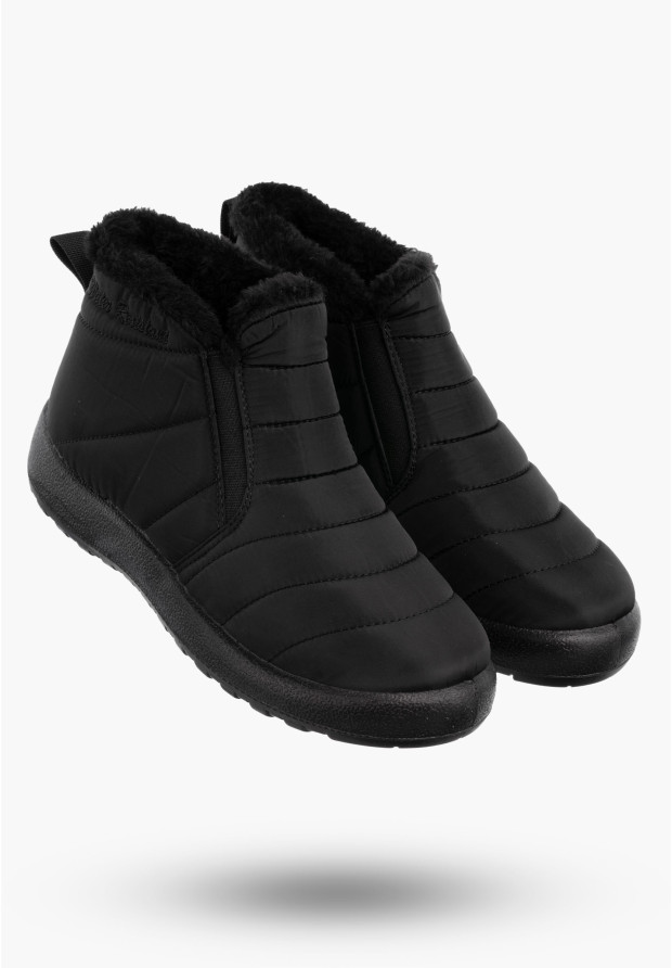 Botki Damskie Buty Wodoodporne Wsuwane Ocieplane Na Zimę Czarne J78355