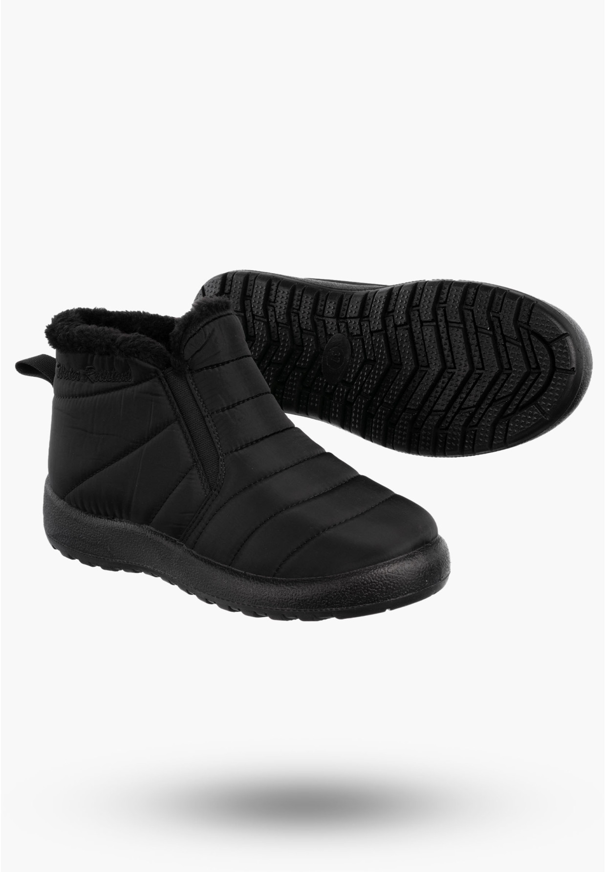Botki Damskie Buty Wodoodporne Wsuwane Ocieplane Na Zimę Czarne J78355