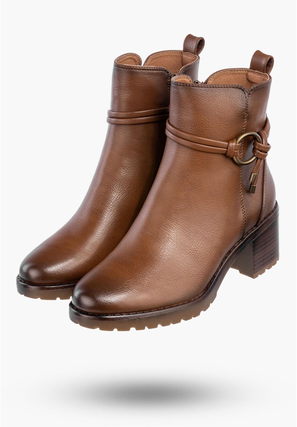 Botki Damskie Buty Na Obcasie Eleganckie Ocieplane Na Zimę Brązowe Potocki 25-12527BR