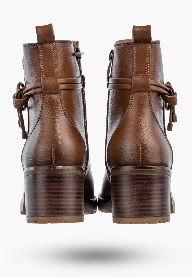 Botki Damskie Buty Na Obcasie Eleganckie Ocieplane Na Zimę Brązowe Potocki 25-12527BR