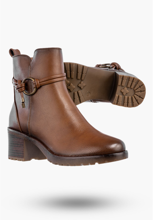 Botki Damskie Buty Na Obcasie Eleganckie Ocieplane Na Zimę Brązowe Potocki 25-12527BR