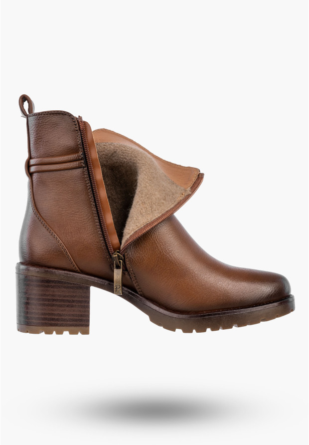 Botki Damskie Buty Na Obcasie Eleganckie Ocieplane Na Zimę Brązowe Potocki 25-12527BR