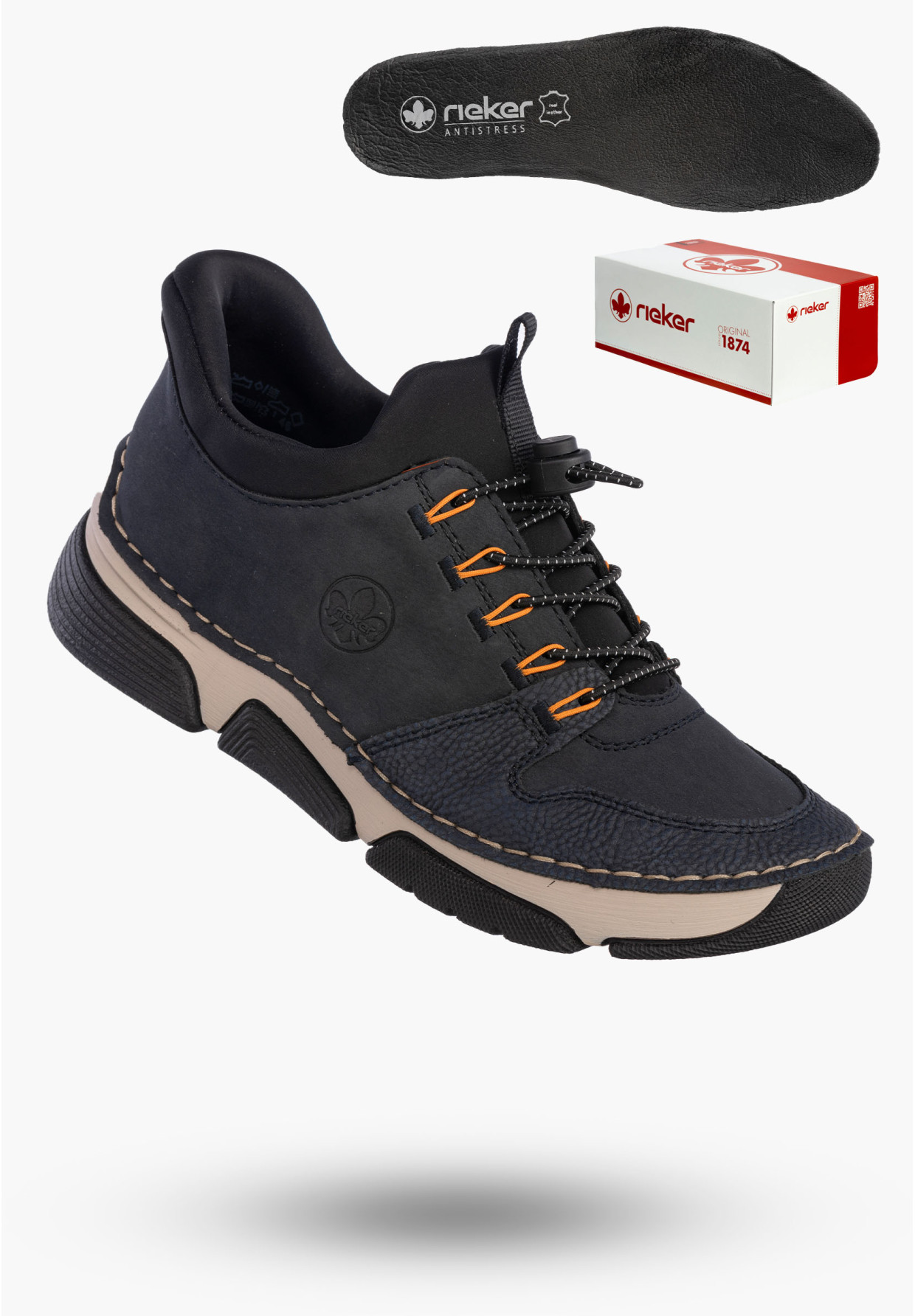 Buty Damskie RIEKER Półbuty Skórzane Sportowe Granatowe 45963-14