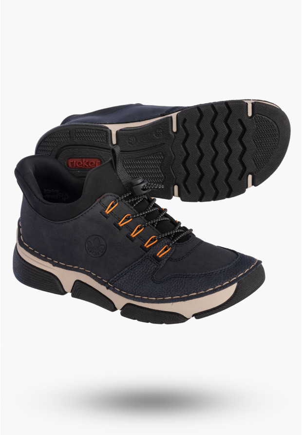 Buty Damskie RIEKER Półbuty Skórzane Sportowe Granatowe 45963-14