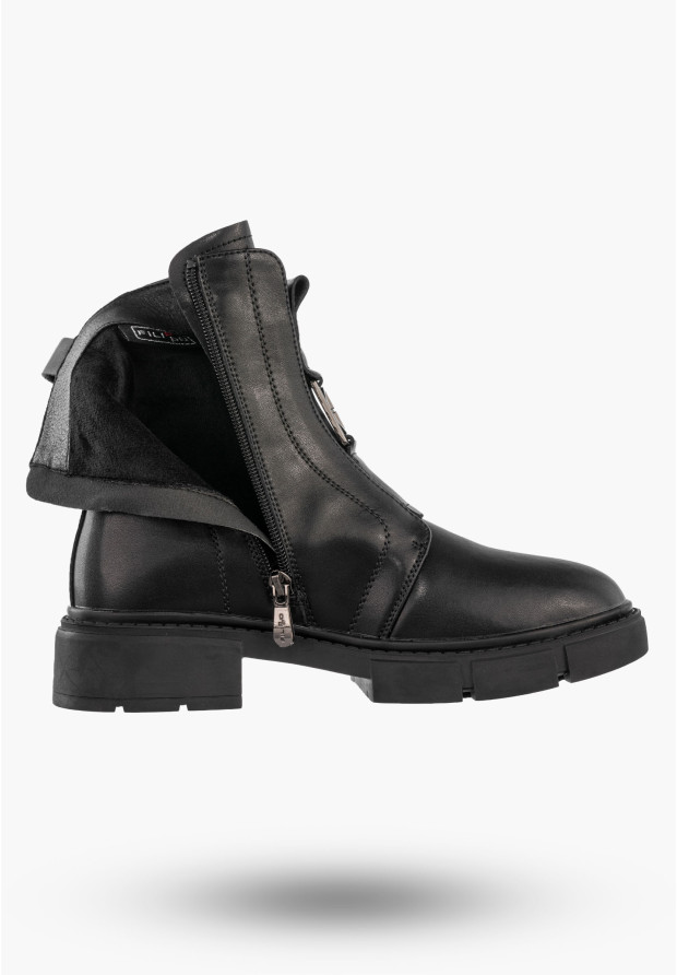 Trapery Damskie Skórzane Buty Na Zimę Ocieplane Botki Czarne Filippo DBT6524/25BK