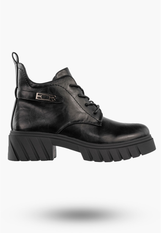 Botki Damskie Ekoskóra Buty Ocieplane Zimowe Gruba Podeszwa Czarne Jezzi RMR2502-3