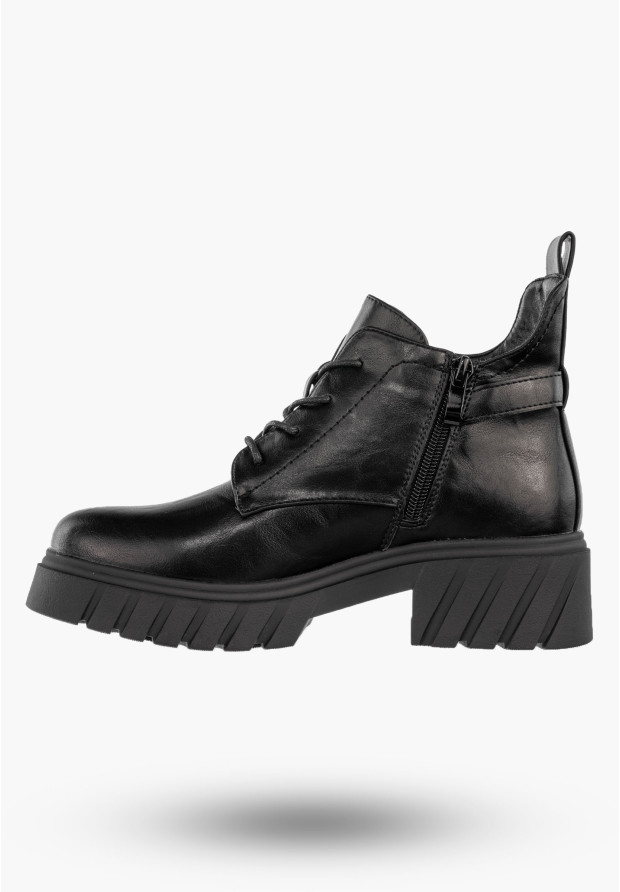 Botki Damskie Ekoskóra Buty Ocieplane Zimowe Gruba Podeszwa Czarne Jezzi RMR2502-3