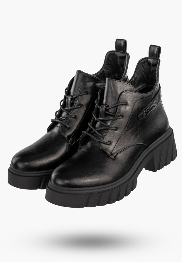 Botki Damskie Ekoskóra Buty Ocieplane Zimowe Gruba Podeszwa Czarne Jezzi RMR2502-3