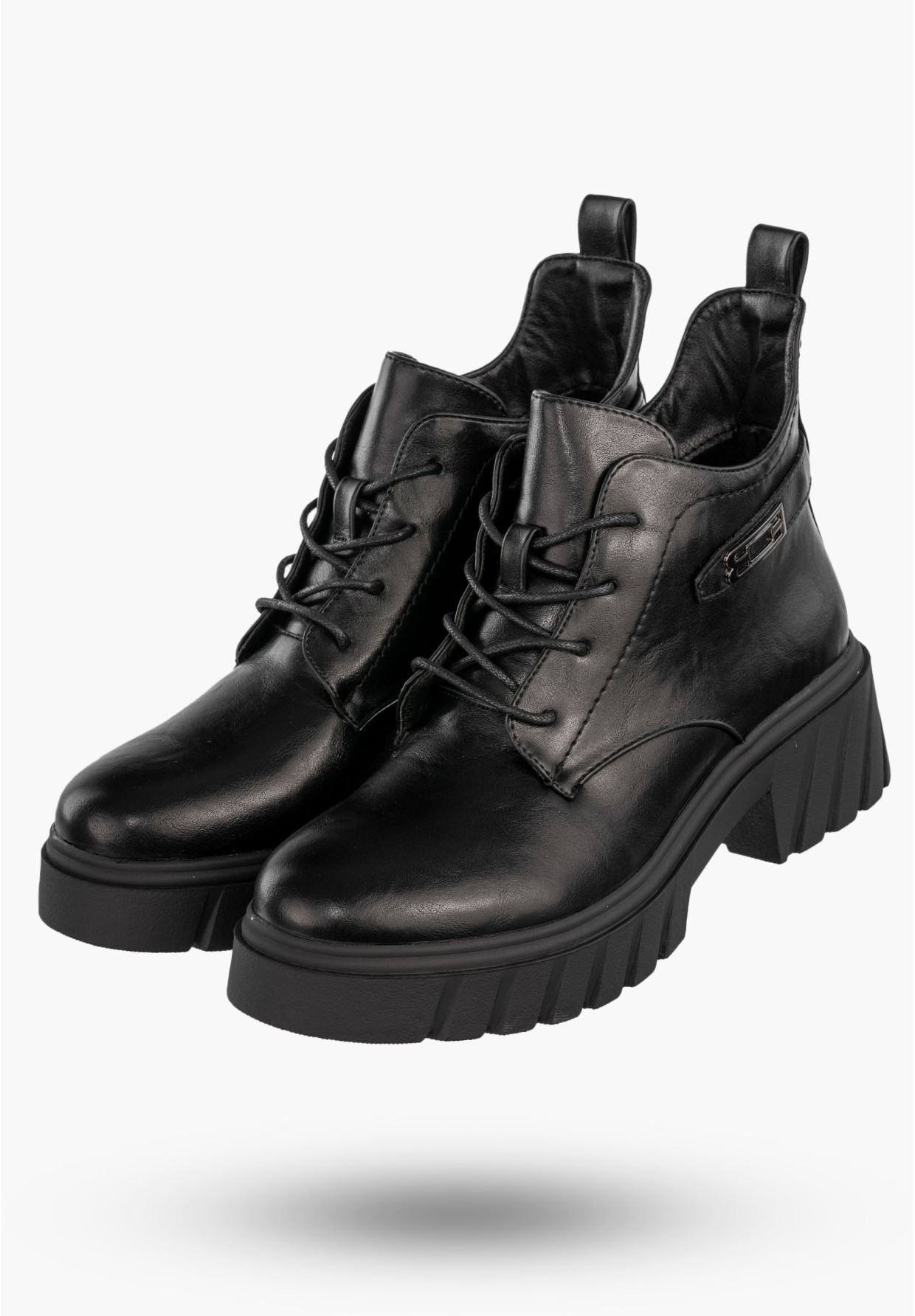 Botki Damskie Ekoskóra Buty Ocieplane Zimowe Gruba Podeszwa Czarne Jezzi RMR2502-3