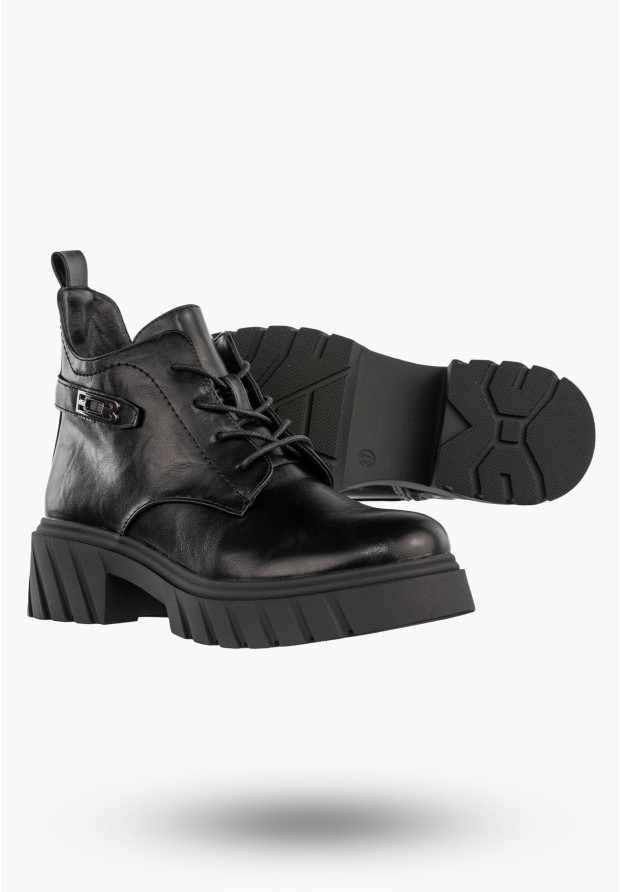 Botki Damskie Ekoskóra Buty Ocieplane Zimowe Gruba Podeszwa Czarne Jezzi RMR2502-3