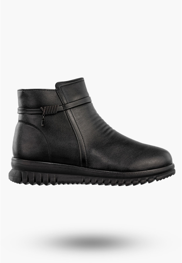 Botki Damskie Buty Zimowe Ekoskóra Ocieplane Czarne Potocki 25-16356BK