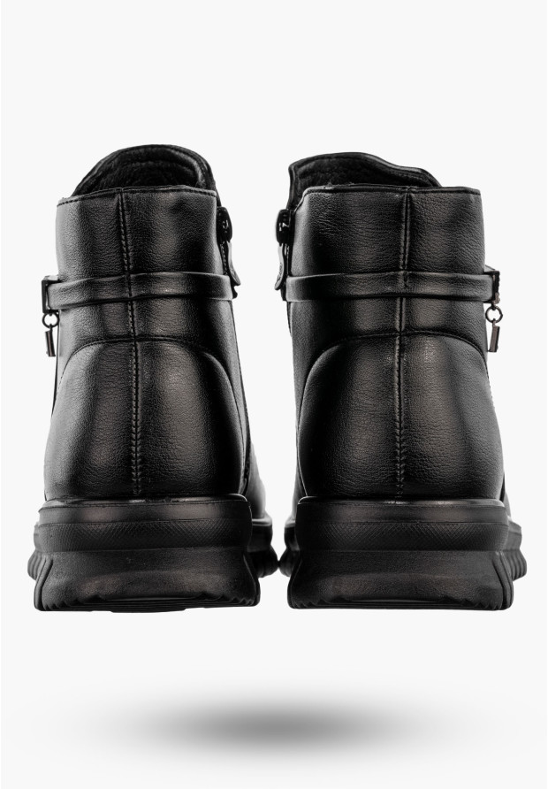 Botki Damskie Buty Zimowe Ekoskóra Ocieplane Czarne Potocki 25-16356BK