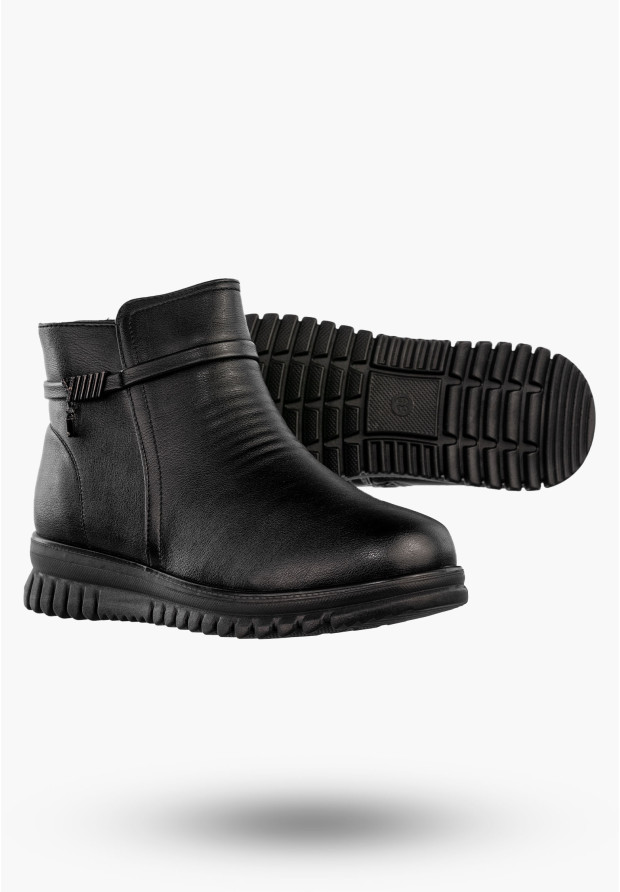 Botki Damskie Buty Zimowe Ekoskóra Ocieplane Czarne Potocki 25-16356BK