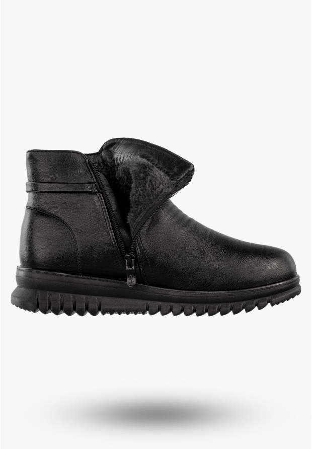 Botki Damskie Buty Zimowe Ekoskóra Ocieplane Czarne Potocki 25-16356BK
