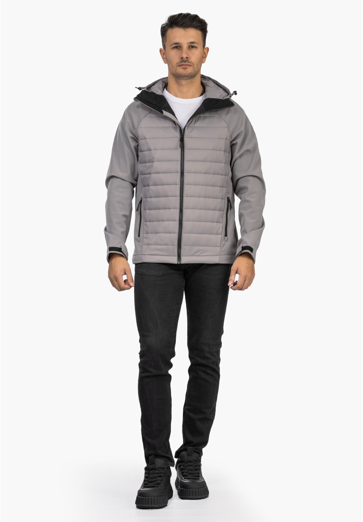 Kurtka Męska 4F Softshell Wiatroodporna Z Kapturem Szara 4FAW21TSOFM096