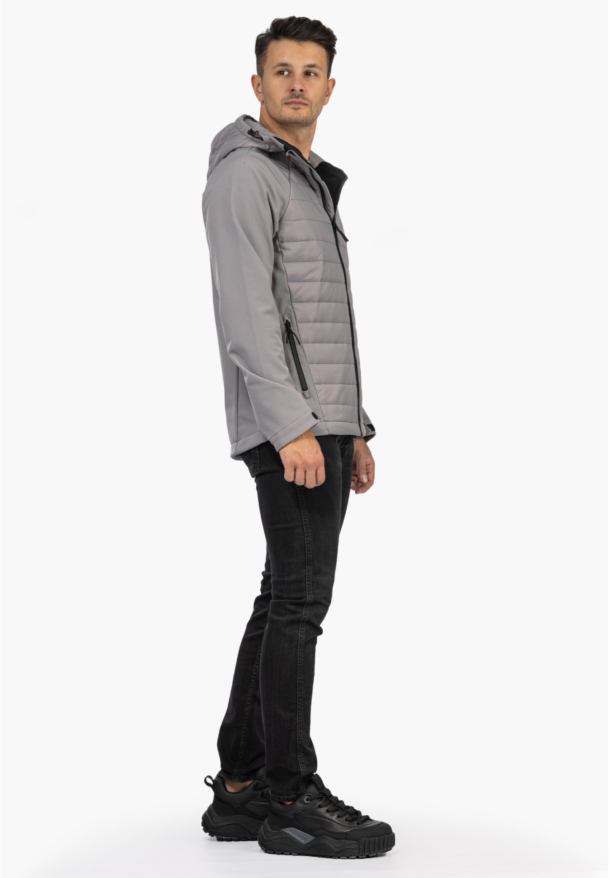 Kurtka Męska 4F Softshell Wiatroodporna Z Kapturem Szara 4FAW21TSOFM096
